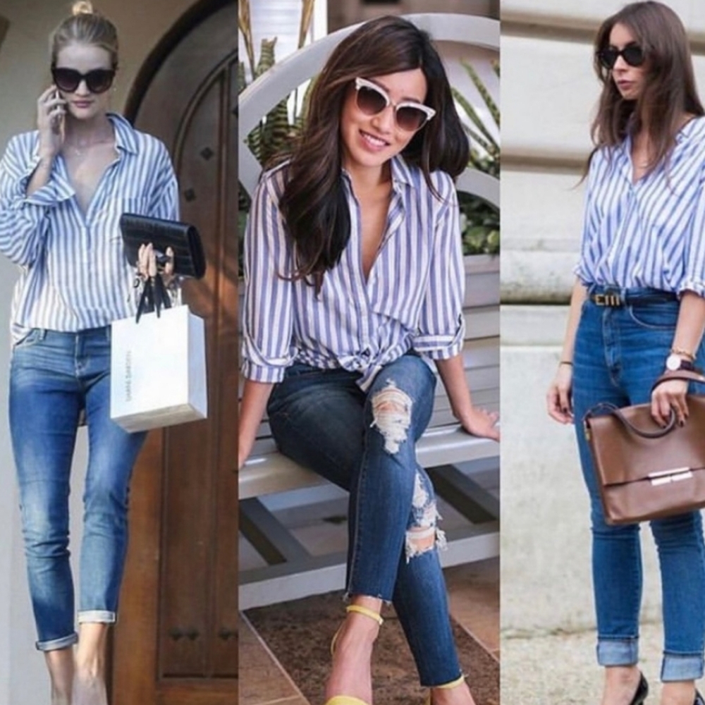 J.CREW Blue White Stripe BOY button Down Shirt